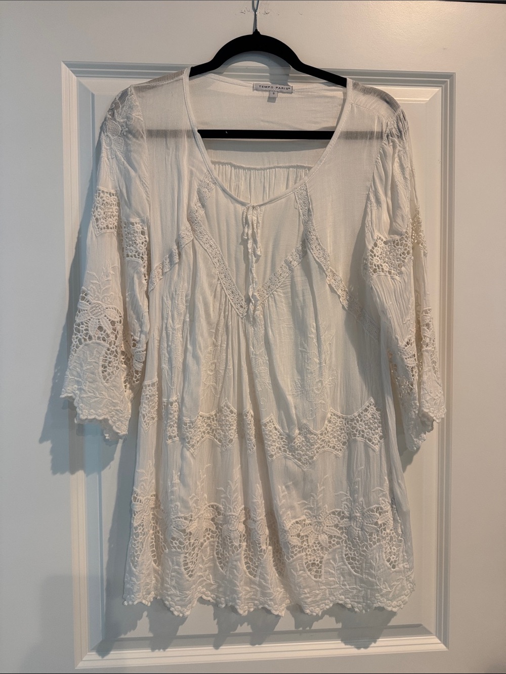 Tempo Paris Cream Lace Boho Blouse